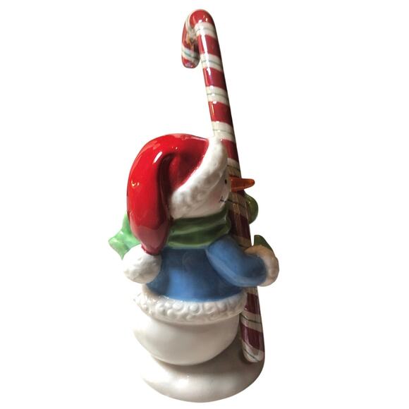 Vintage 2006 Happy Christmas Snowman Candycane Tealight Ceramic 7.75” - Picture 2 of 6